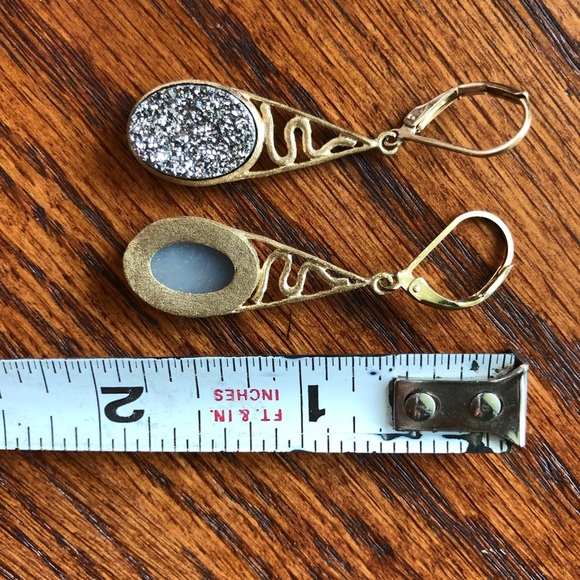 Matte‎ Gold & Silver Druzy Drop Snake Earrings - Picture 5 of 5